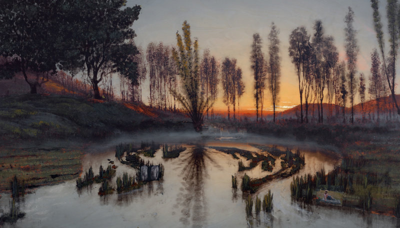 Hannock, flooded oxbow for ophelia 3 (mass moca #261), 2016, polished mixed media on canvas, 44 x 72 in., non 58.290