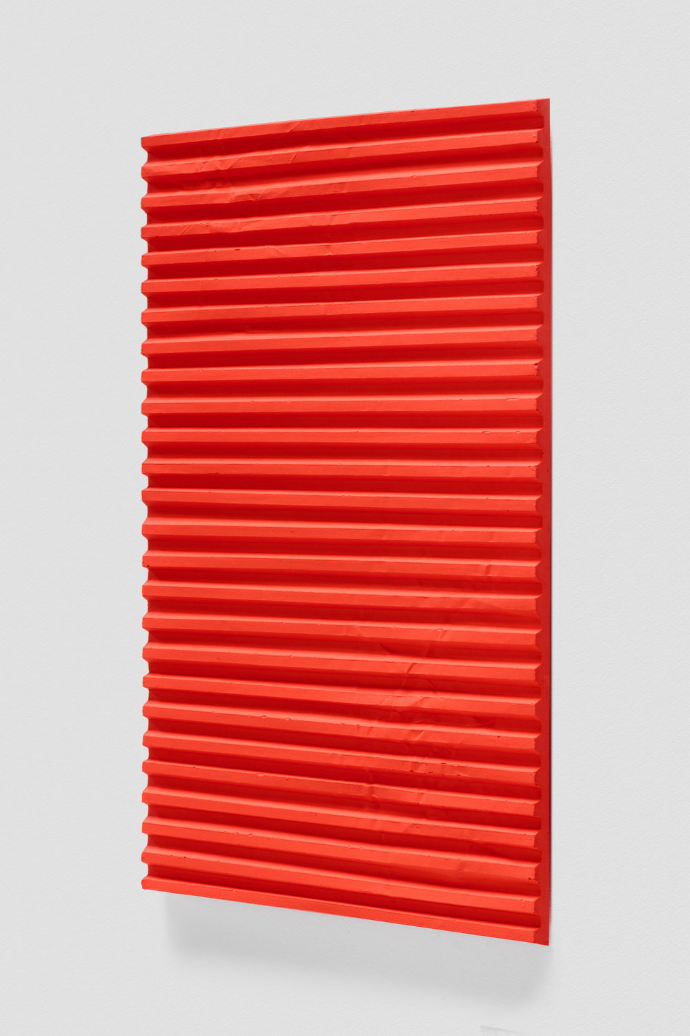 Hagen, autogenic relaxtion sequence (platform fold, naphthol red, cadmium red light) (view 2), 2018 2019, mixed media, 36 x 24 x 1 1 2 in., 91.4 x 61 x 3.8 cm, cnon 60.899 joshua wilson white