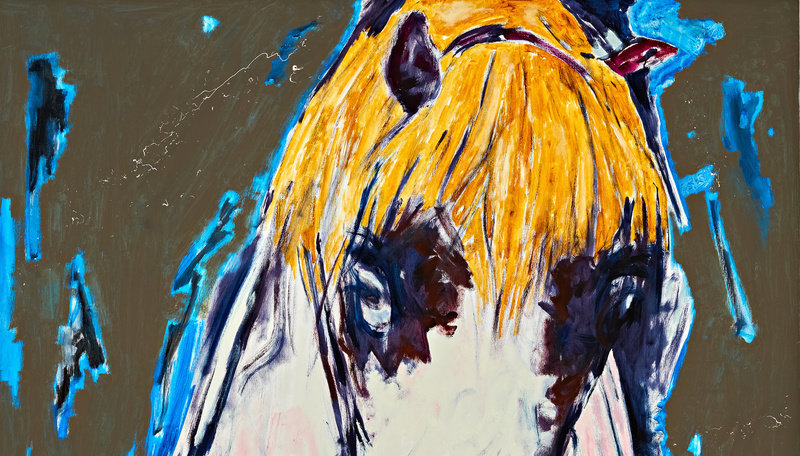 Büttner, something very blond comes to town (etwas sehr blondes betritt die stadt), 2018, oil on canvas, 74 3 4 x 59 in., 190 x 150 cm, cnon 60.825