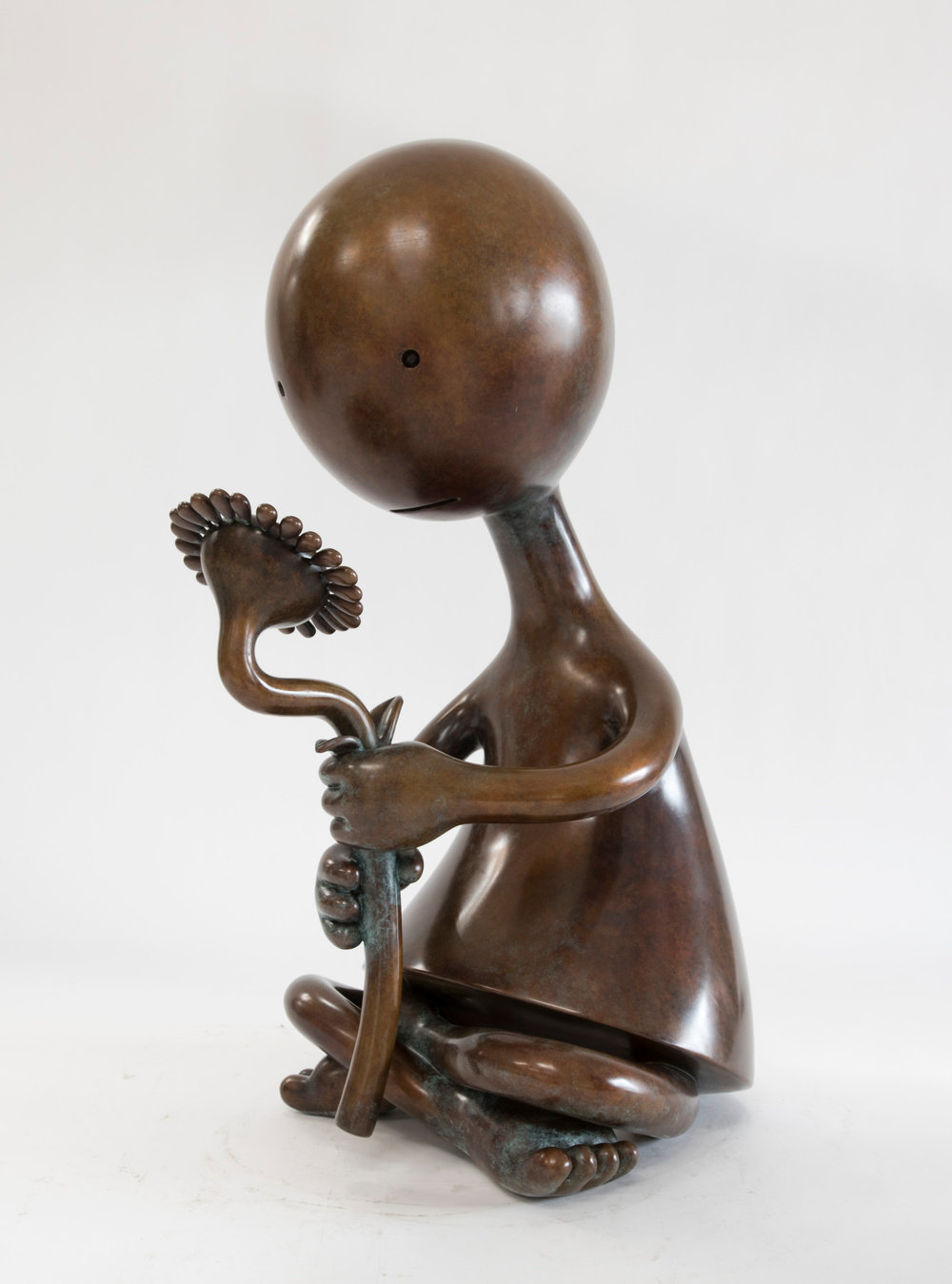 Otterness, girl with flower, 2017, bronze, ed. of 3, 32 3 4 x 15 x 22 in., non 59.374