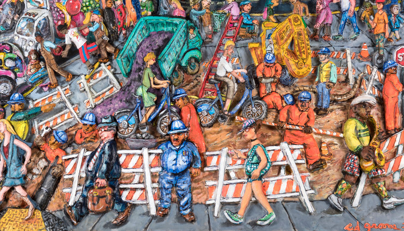 Grooms, keep moving, 2017, acrylic, mixed media and epoxy mounted on wood, 35 1 2 x 49 x 10 3 4 in., non 58.813