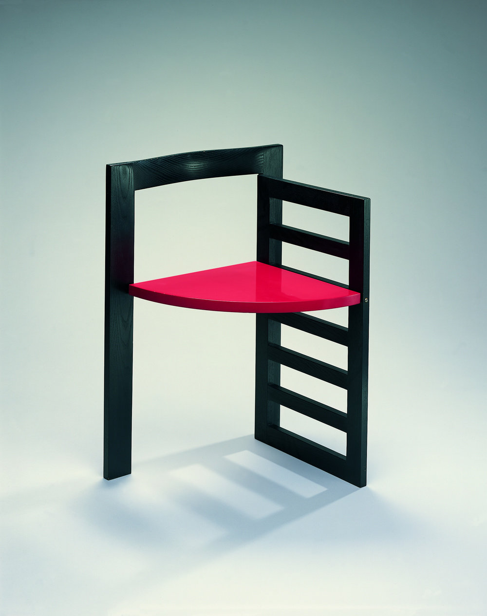 Mccoy, michael, door chair prototype, 1981, lacquered wood with metal hardware, 30.825 x 21.625 x 17 in. 78.4 x 54.9 x 43.2 cm
