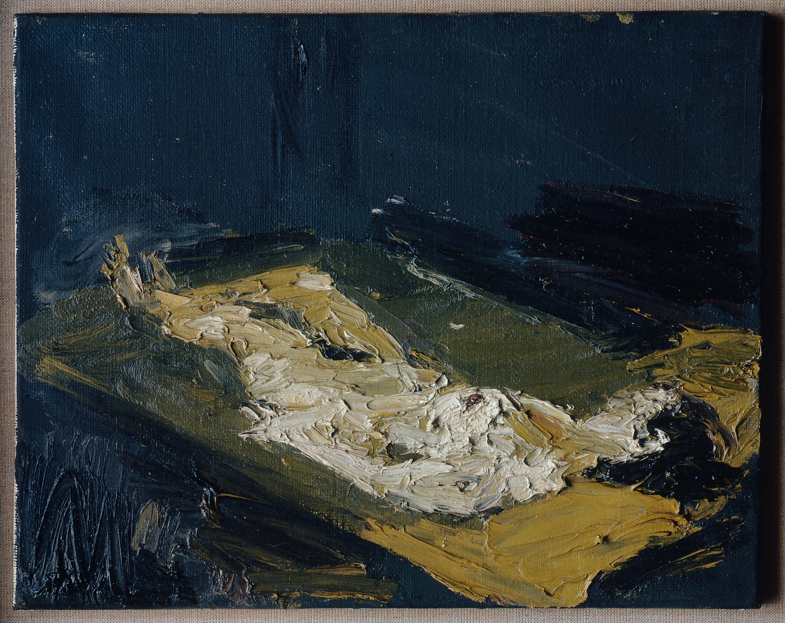 Auerbach, e.o.w., nude, lying on her back, 1959, oil on canvas, 16 x 20 in., 40.6 x 50.8 cm