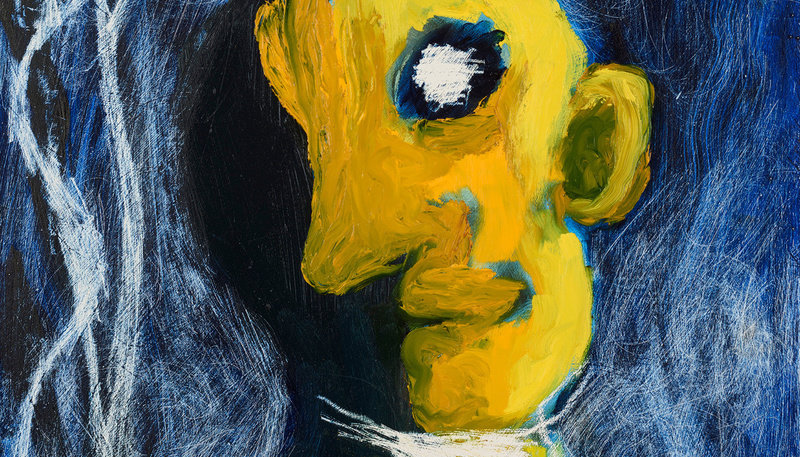 Kiff, yellow head, night, 1989, oil on board, 25 1 2 x 21 1 4 in., 65 x 54 cm