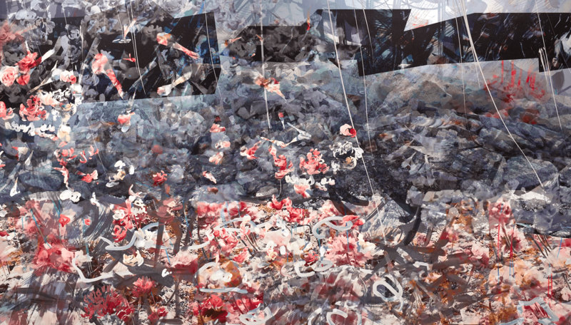 Cortright, alcatraz puzzle fat chicks nude ff5, 2018, digital painting on anodized aluminium, 48 x 94 in., 121.9 x 238.8 cm, pc3 000001 luke walker 2