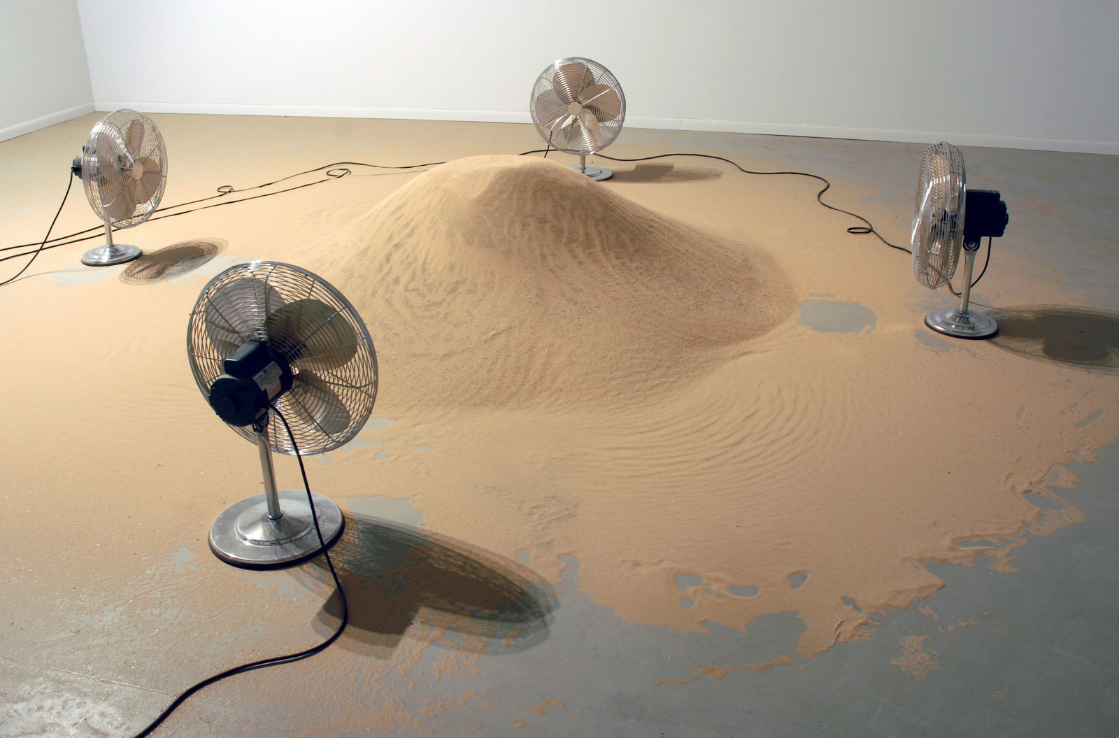Aycock, sand fans (view 1), 1971, sand, four industrial fans, approximately 20 ft square
