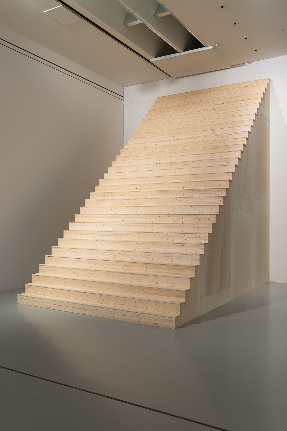 Aycock, stairs (these stairs can be climbed), 1974 (sprengel museum install view 3), wood, variable heights